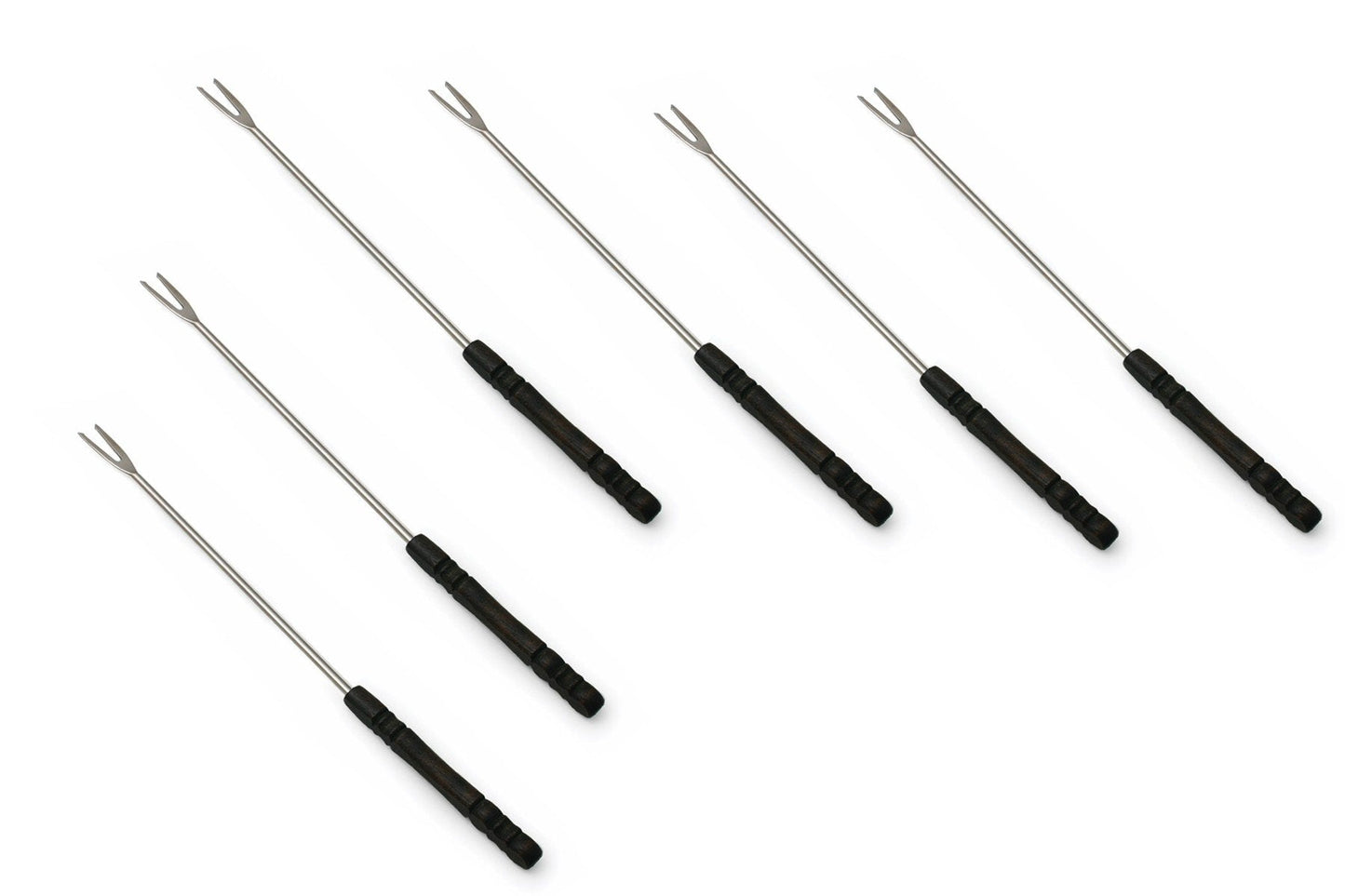 Swissmar Cheese Fondue Forks – Set of 6 with Dark Wood Numbered Handles – Stainless Steel 3-Tine Curved Tips – Heat Resistant – 10” Long Fondue Forks for Cheese, Bread, & Entertaining