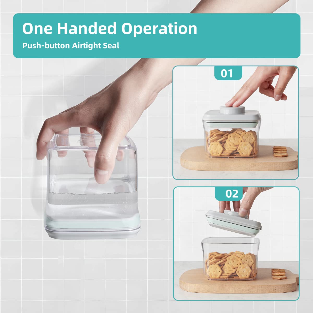 Ankou Airtight Container Set - (380ml 4 Pcs) Stackable One Button Openning Food Containers for Snacks Candy Salt Herbs Spices BPA-Free Tranparent (0.32 QT * 4)