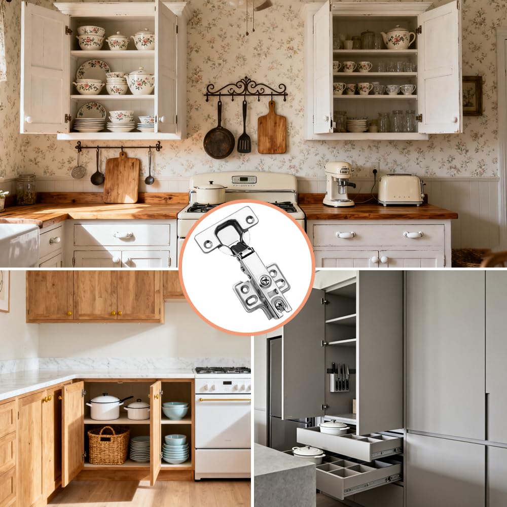 4 Pack 2 Pair Kitchen Cabinet Door Hinges, 105 Degree Soft Close Adjustable Concealed Cabinet Furniture Hinges, Full Overlay Cabinet Door Hinges with Mounting Screws