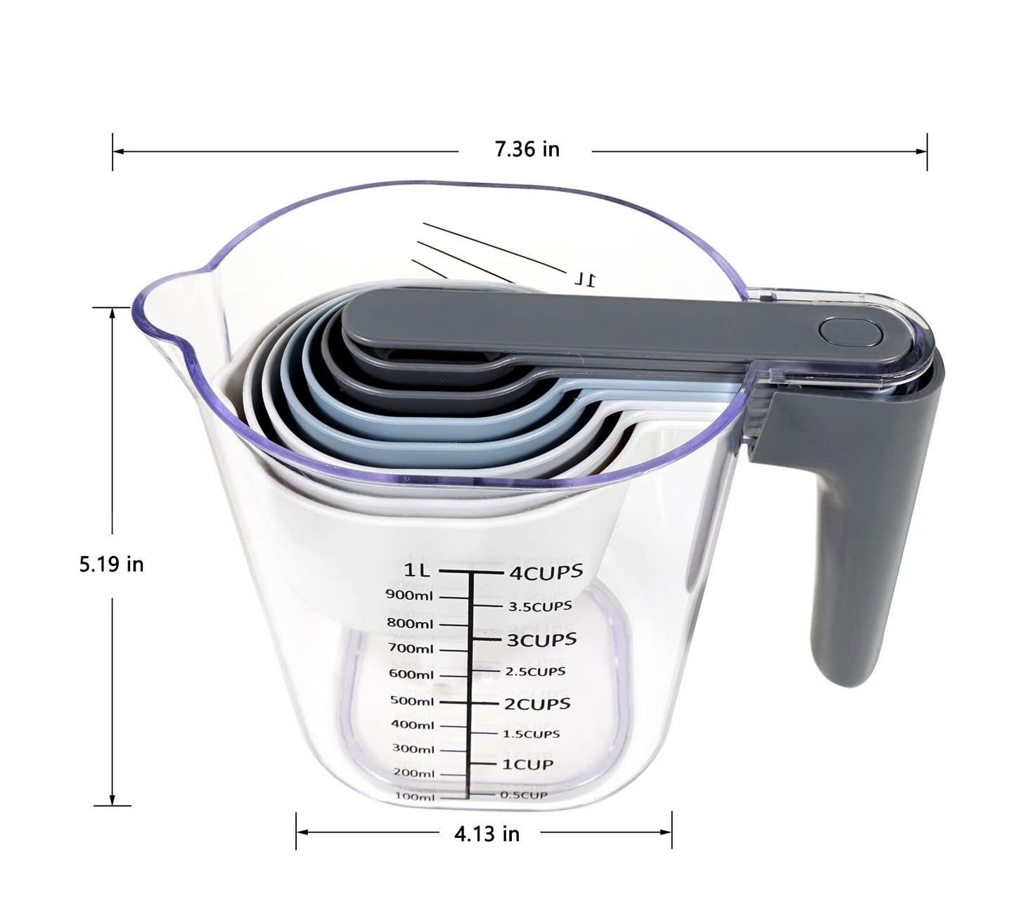 Recogwood Measuring Cups and Spoons set 10 Pieces, Stackable Measuring Cup with Lid, Kitchen Cooking Baking Measuring Spoons Set for Liquid and Dry, BPA Free, Dishwasher Safe