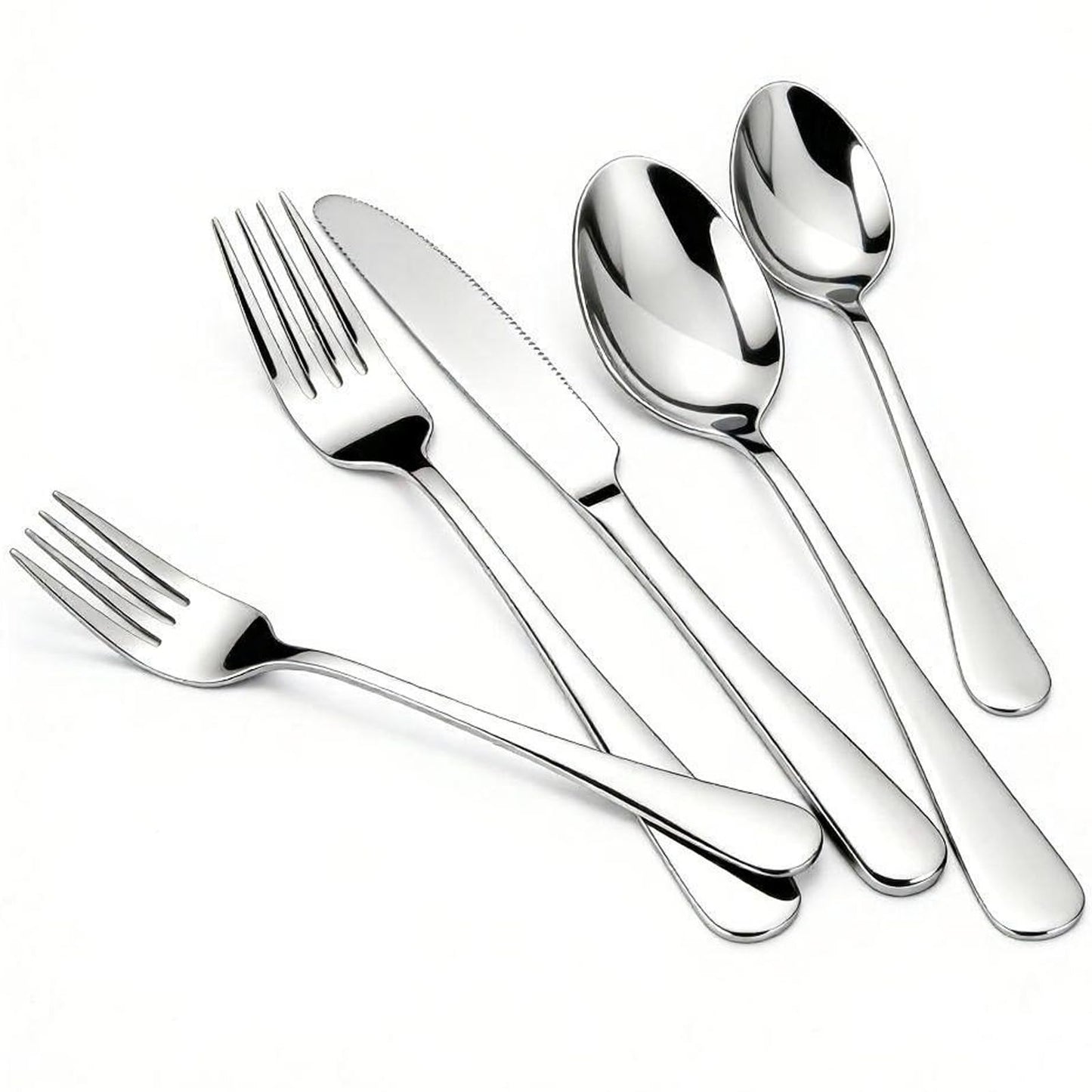 40 Piece Silverware Set for 8, Stainless Steel Flatware Set,Mirror Polished Modern Design,Including Steak Knife Fork and Spoon,Kitchen Utensils Set, Mirror Polished,Dishwasher Safe
