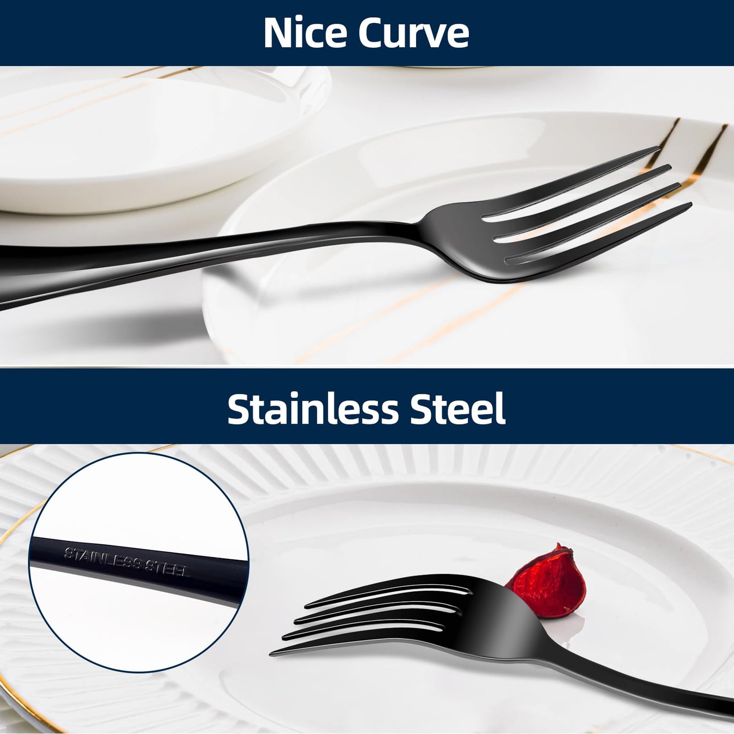 Black Forks 16 Pices Dinner Forks 8 Inches Food Grade forks stainless steel Table Forks Flatware Forks Mirror Polished Sturdy and Durable Dishwasher Safe Great for Home Kitchen or Restaurant