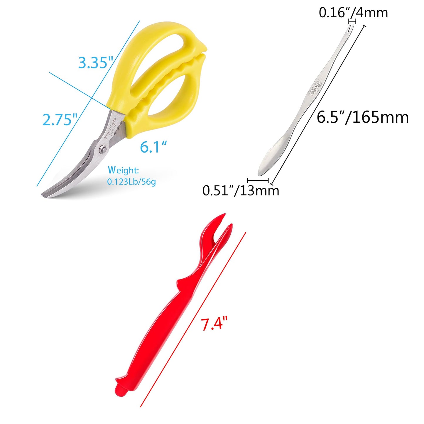 18 Piece red Seafood Scissors Crab Scissors Seafood Shears Multifunctional Crab Leg Crackers and Tools