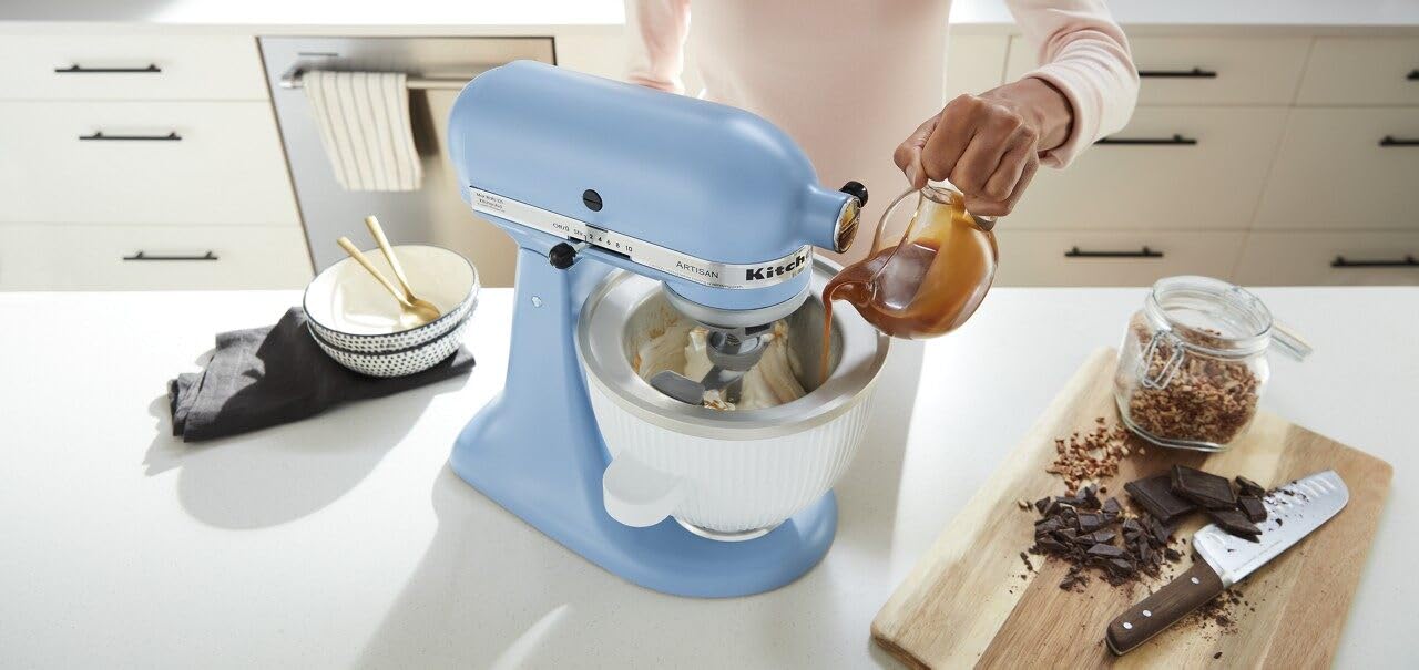 KitchenAid Ice Cream Maker Attachment for Stand Mixer, 2 Quart, KSMICM, White