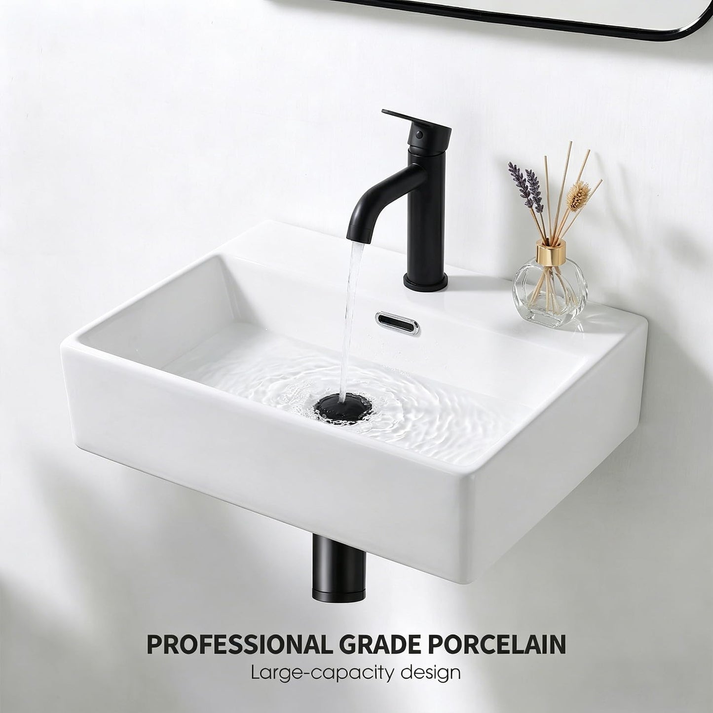 20 x 14 Inch Wall Mounted Bathroom Sink, NOHALIPY Modern White Rectangular Porcelain Floating Vessel Sink with Overflow, Corner Mount Ceramic Bathroom Sink for RV, Restroom and Toilet, Easy to Install