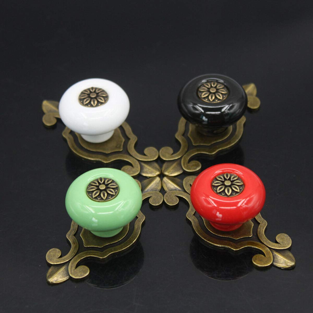 HUAMULAN 10 Pack Retro Ceramic Knobs,Vintage Dresser Kitchen Petal Cabinet Pulls Rustic Zinc Alloy Base Back Plate Cupboard Wardrobe Drawer Door Handles,Bronze Base