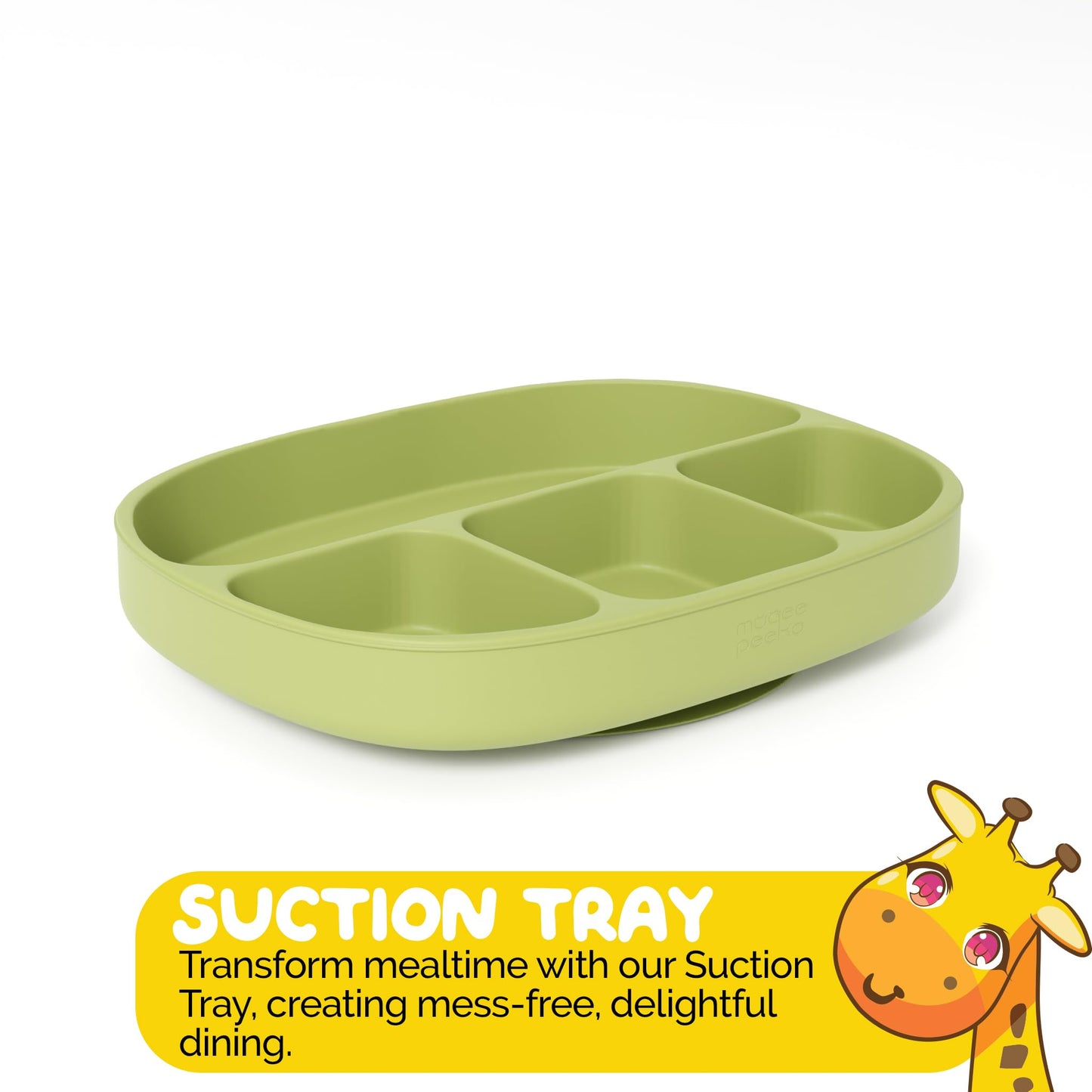 Muqee Peeko Toddler Necessities Baby Feeding Essentials Set for Baby in Green Color with Baby plates with Suction and Silicone Utensil Set - (3 Pieces)