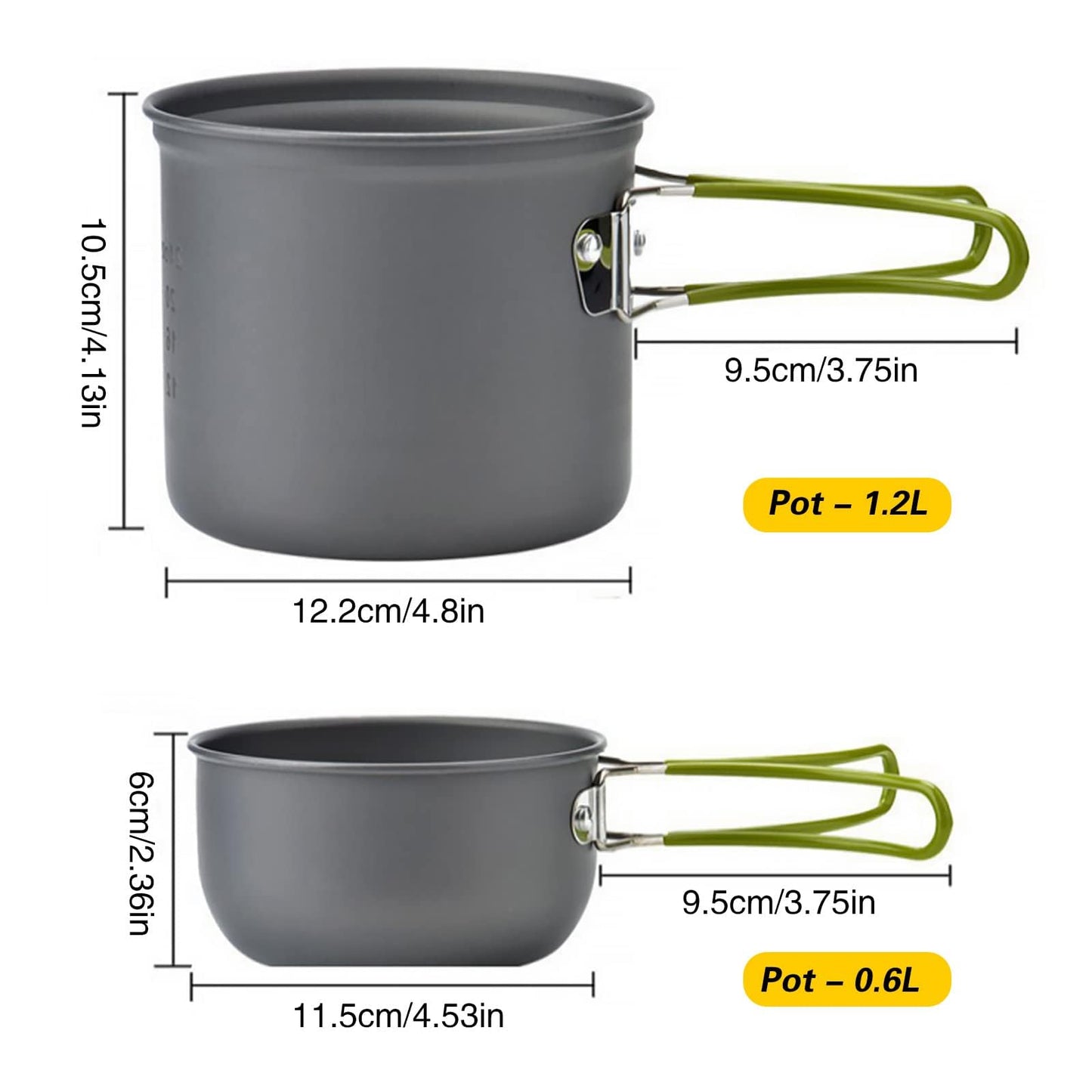 Camping Cookware Mess Kit Backpacking Pot Gear Camping Cooking Pots and Pans Set Camp Kitchen Equipment Accessories Green 4.88 x 6.57 inch