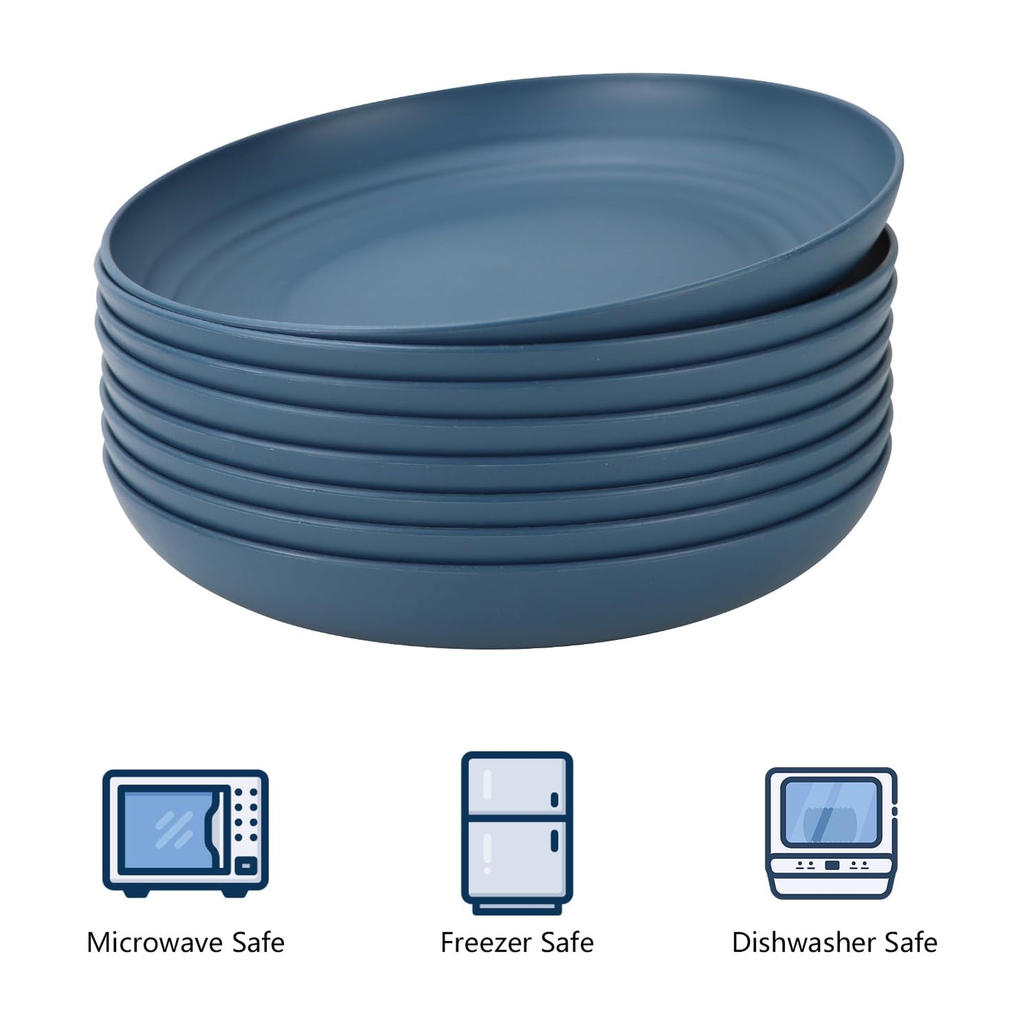 Homienly Dinner Plates Set, Alternative to Plastic Plates,Wheat Straw Plate Set of 8,Lightweight Microwave and Dishwasher Safe Plate,Unbreakable Salad Plates for Kitchen, Camping (Blue,10 inch)