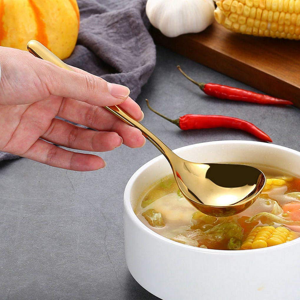 GuDoQi Soup Ladle, 3 Pack Durable 304 Stainless Steel with Polished Titanium Plated Big Volume Soup Spoon, Kitchen Gadget Utensil,8 Inch, Gold