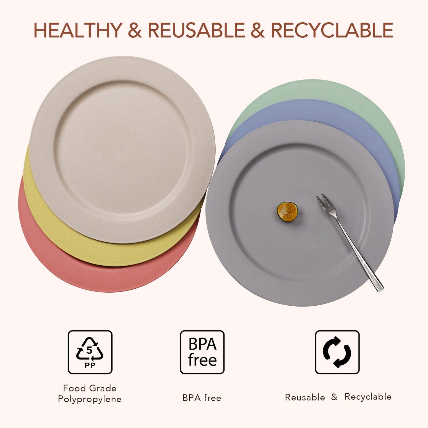 greenandlife 10inch/6pcs Dishwasher & Microwave Safe Wheat Straw Plates - Lightweight Reusable Unbreakable Dinner Plates, Non-toxin, BPA Free and Healthy for Kids & Adults