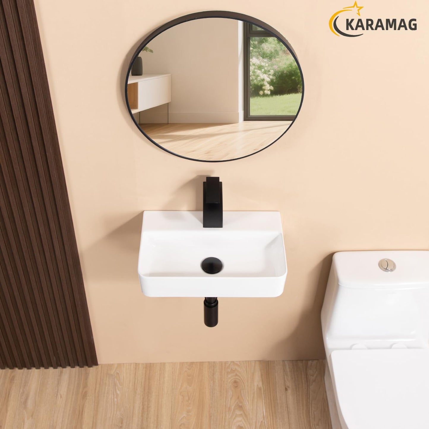 KARAMAG Small Vessel Sink 17.7"x11.2" Wall Mount Bathroom Sink Rectangular White Porcelain Ceramic Floating Tiny Bathroom Wall Mounted RV Sink