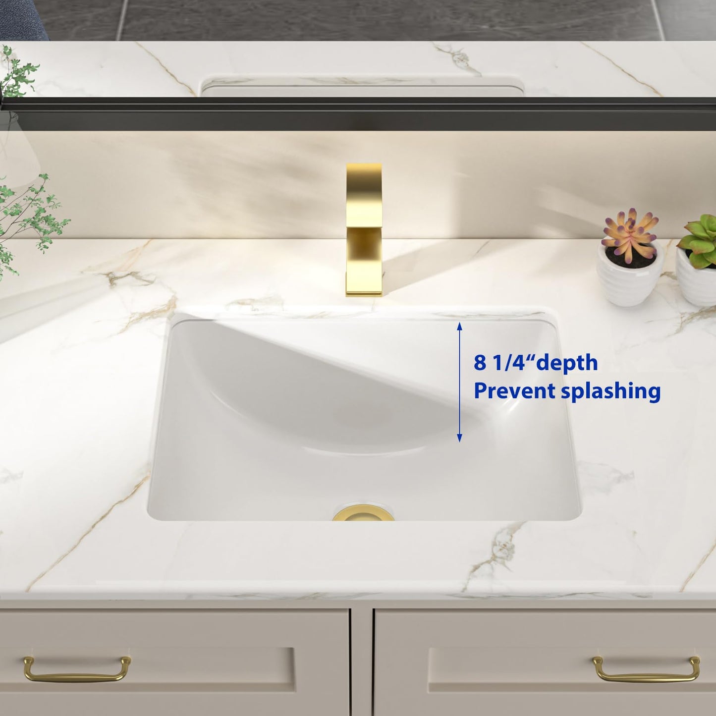 Dcolora Undermount Bathroom Sink Rectangle 18"x14" White Porcelain Ceramic Rectangular Vessel Sink Under Counter Lavatory Vanity Bath Sink Bowl Basin With Overflow
