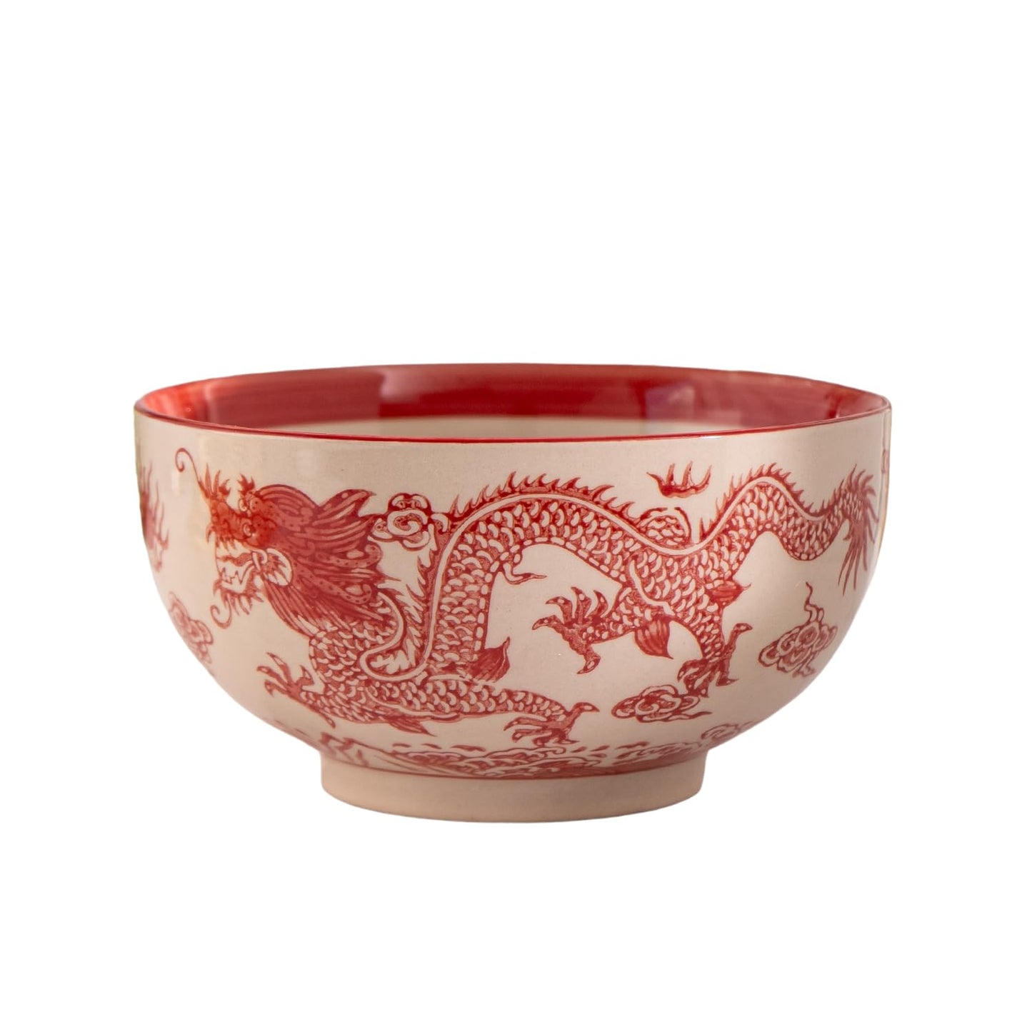 Urban Tokyo Japanese Kamameshi Style Ceramic Glazed Japanese Ramen Udon Pho Noodle Bowl With Spoon, Bamboo Lid, Chopsticks and Trivet 5 Piece Set (Red Dragon)