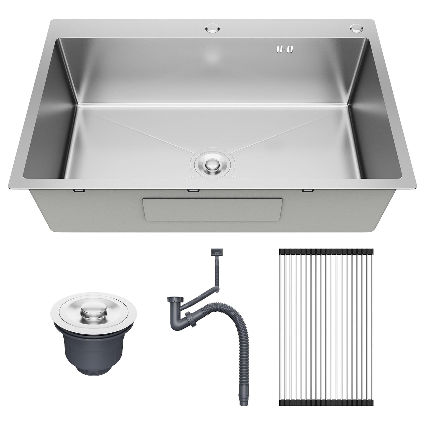 Vivrhintty 33x22 Inch Topmount or Drop In Kitchen Sink Worktation 16 Gauge Stainless Steel Single Bowl Kitchen Sink with Drainpipe, Silver