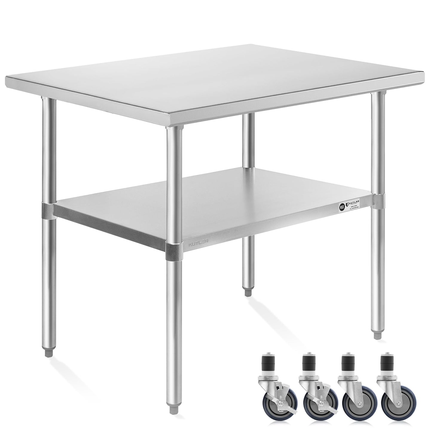 KUTLER Stainless Steel Table 24 x 36 Inches with Caster Wheels, NSF Heavy Duty Commercial Prep and Work Table with Undershelf for Restaurant, Hotel, Home