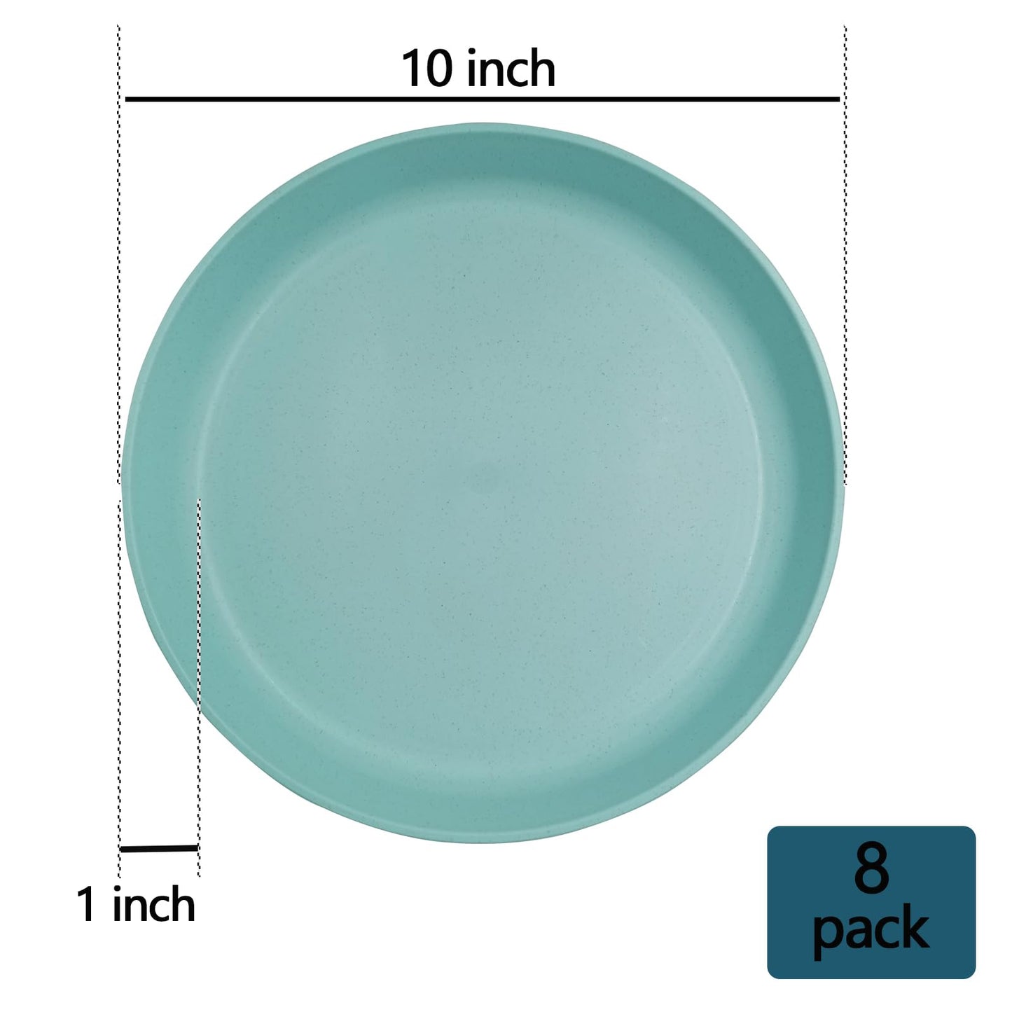 10 Inch Plastic Dinner Plates Set of 8, Wheat Straw Plates Reusable & Unbreakable, Non-Toxic Microwave Safe Plates for Camping, Daily Use, BPA-Free Dishwasher Safe Plate Set
