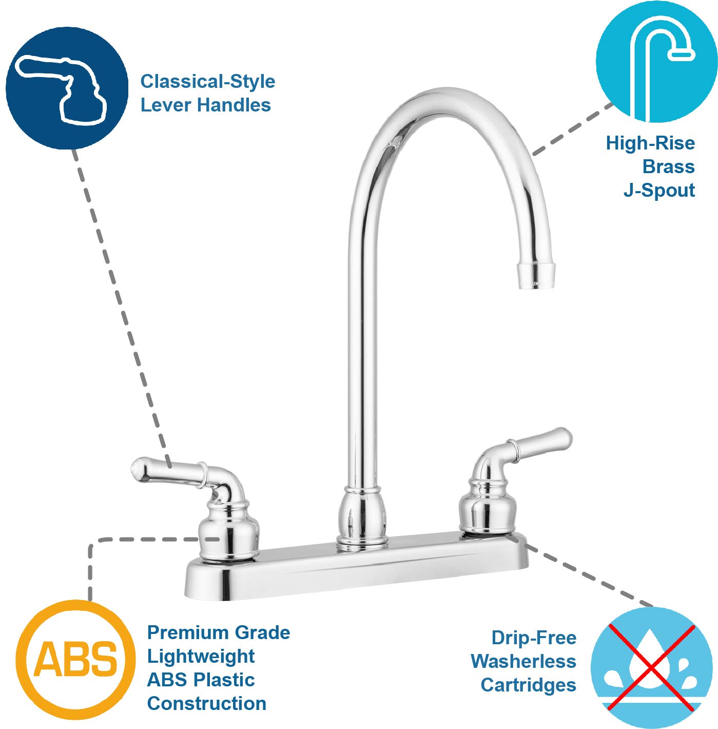 Pacific Bay Lynden Modern High Arc Kitchen Sink Faucet - Metallic Plating Over ABS Plastic - (Polished Chrome)