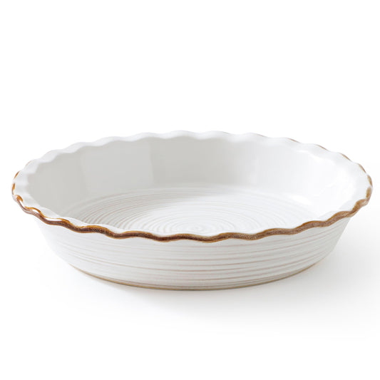 Frewinky Ceramic Pie Pan for Baking, 9 inch Pie Dish with Ruffled Edge, Nonstick Deep Pie Plate, Farmhouse Decor Quiche Tart Baking Dish for Thanksgiving, Microwave & Oven Safe, Set of 1