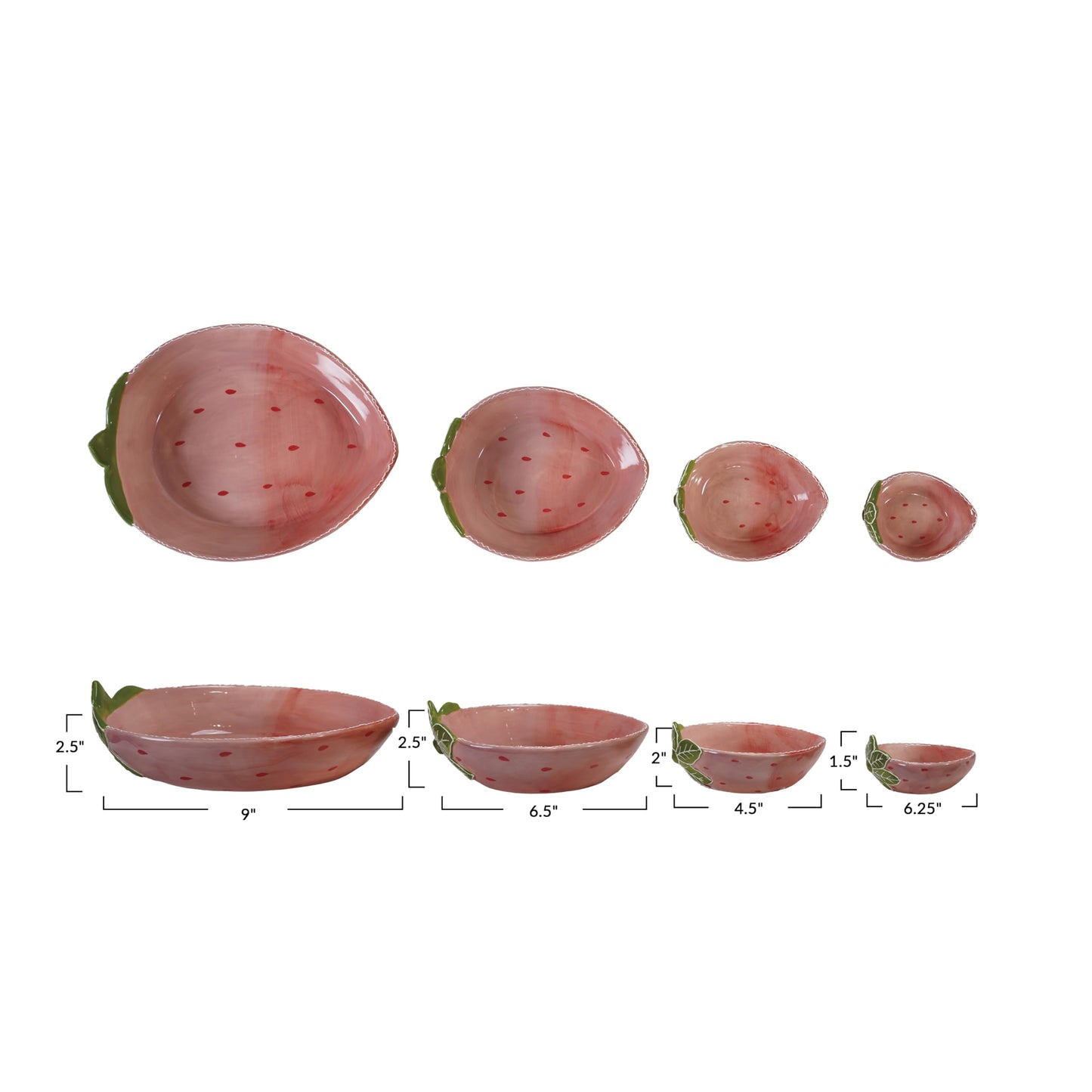 Creative Co-Op Hand-Painted Stoneware Strawberry Shaped Nesting Bowls, Pink and Green