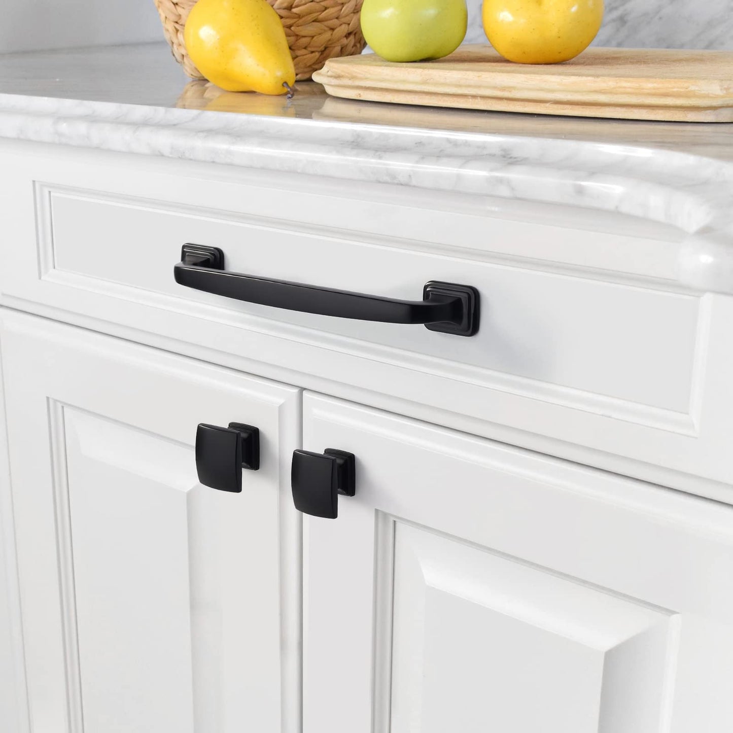 Amerdeco 10 Pack Matte Black Cabinet Knobs 1-1/8 Inch Single Hole Cabinet Handles Dresser Knobs Square Drawer Knobs and Pulls for Bathroom Cabinets ZH0011