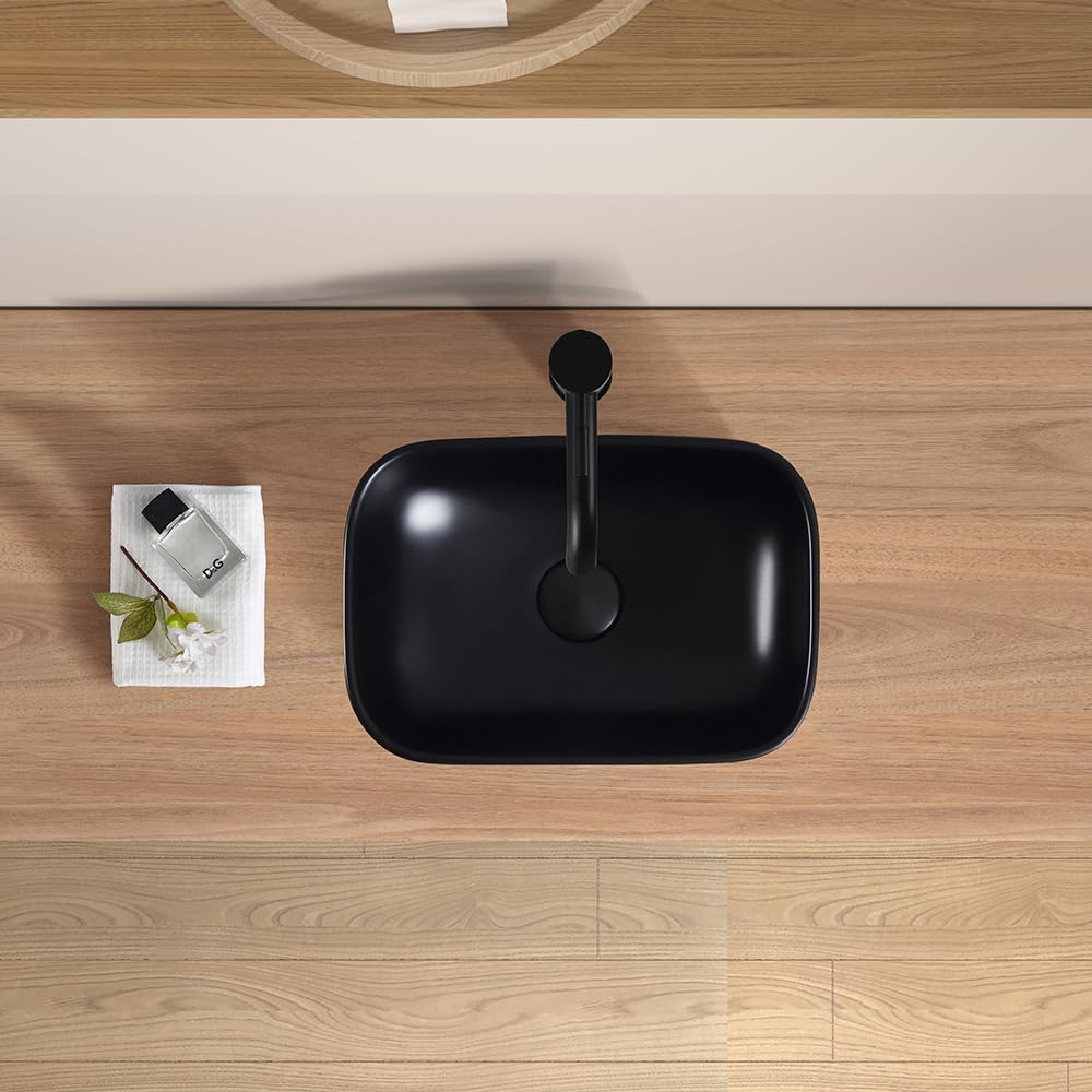 MAISINK Black Vessel Sink 14.5"x10" Small Bathroom Sink Above Counter 14 Inch Black Ceramic Porcelain Small Vessel Sink Bowl for Vanity Wash Basin