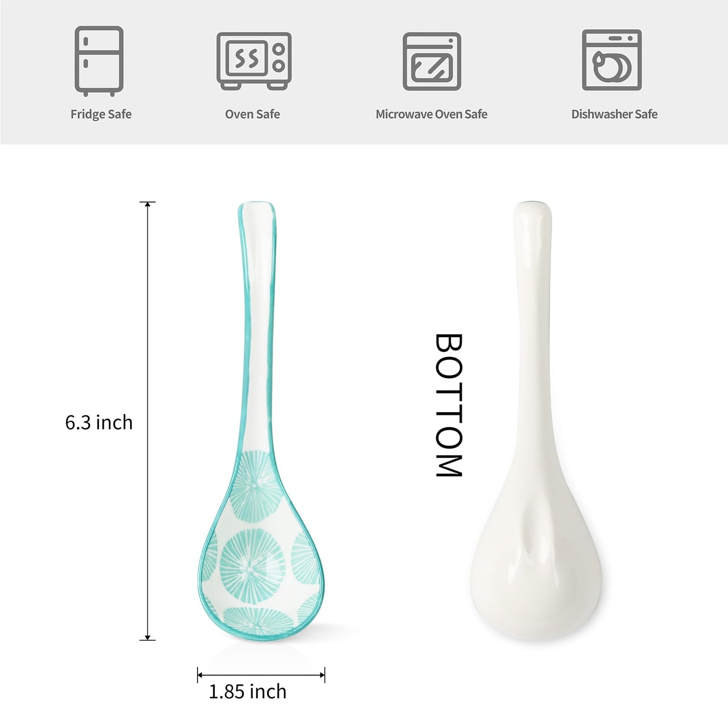Selamica Asian Ceramic Soup Spoon Set of 6, 6.3 Inch Ramen Spoons, Japanese and Chinese Styles, Assorted Colors