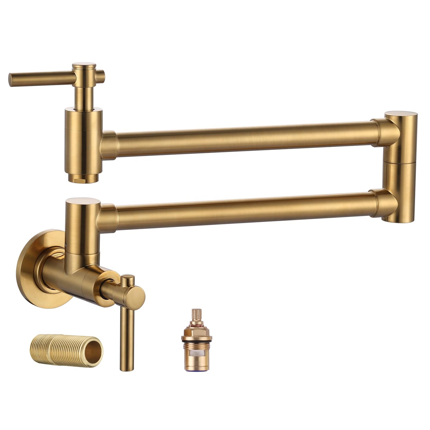iVIGA Gold Pot Filler Faucet, Wall Mount Copper Folding Faucet 2 Handle with Double Joint Swing Arms, Single Hole Brass Kitchen Faucet Over Stove