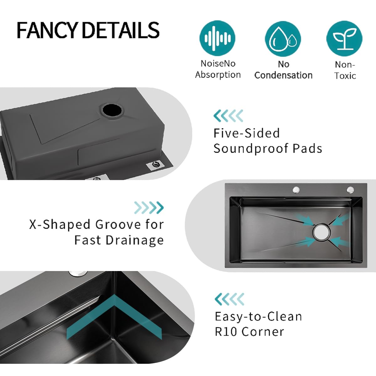 Gunmetal Black Kitchen Sink 30 Inch Modern Stainless Steel Drop in kitchen Sink Workstation Scratch Resistant Single Bowl Kitchen Sinks Farmhouse Deep with Faucet Combo