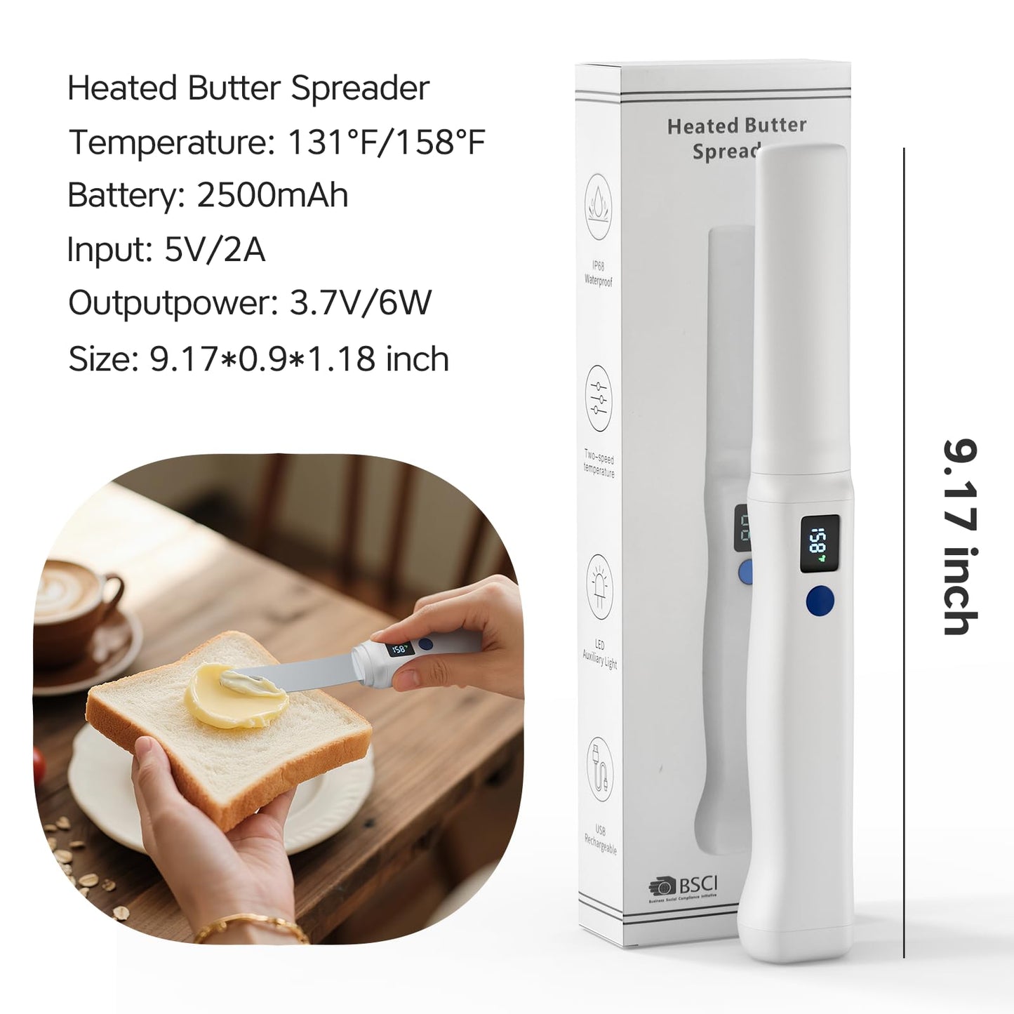 Awvlvwa Heated Butter Knife Spreader-Rechargeable Butter Melter, Cordless Butter Spreader Knife,Heats up in Seconds,Quickly Melt Cold Butter, Jam,Coconut Oil