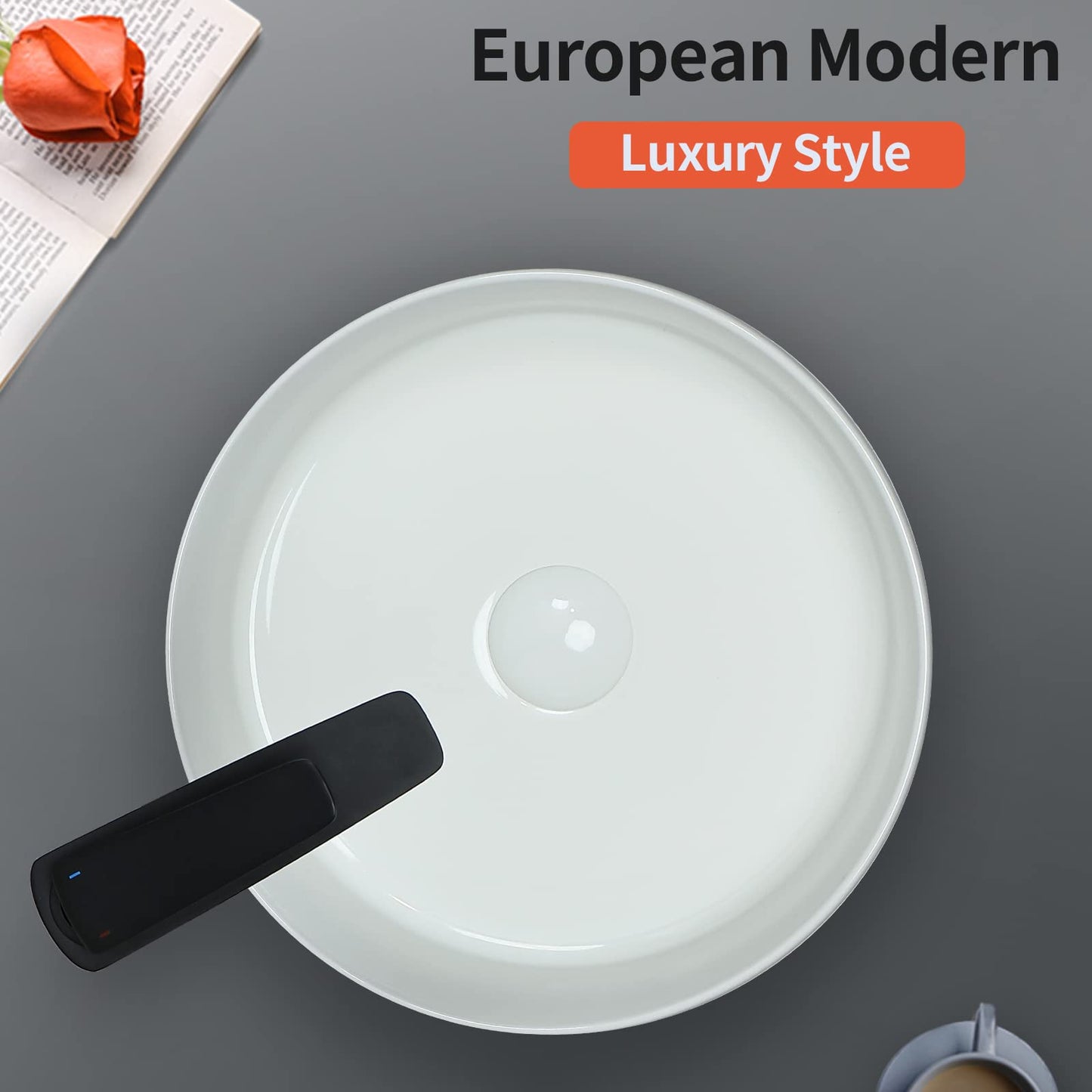 Davivy 14'' Round Vessel Sink with Pop Up Drain,Bathroom Vessel Sinks,Bathroom Sinks Above Counter,Ceramic Vessel Sink,Round Bathroom Sink,Counter top Sink,White Vessel Sink for bathrooms