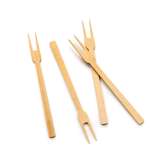 RSVP International Compostable Bamboo Serving & Cocktail Picks, Appetizer Fork, 50-Count, 6"