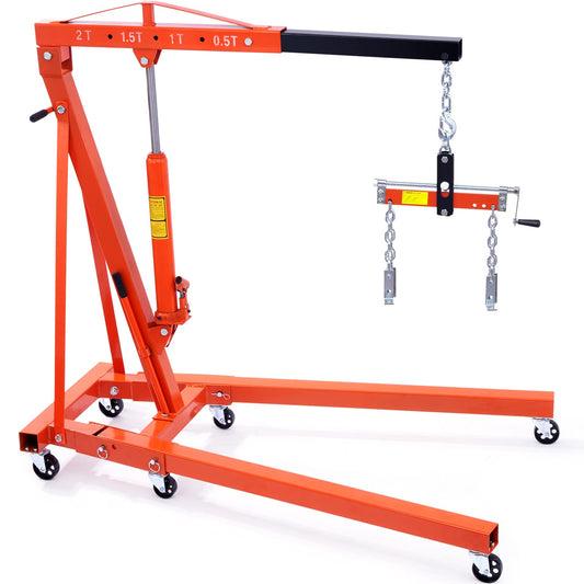 VEVOR Hydraulic Engine Hoist with Lever, 2 Ton/4400 LBS Heavy-Duty Cherry Picker Shop Crane, Foldable Engine Crane and Engine Hoist Leveler for Auto Repair, Motors, Weights Lifting, Loading