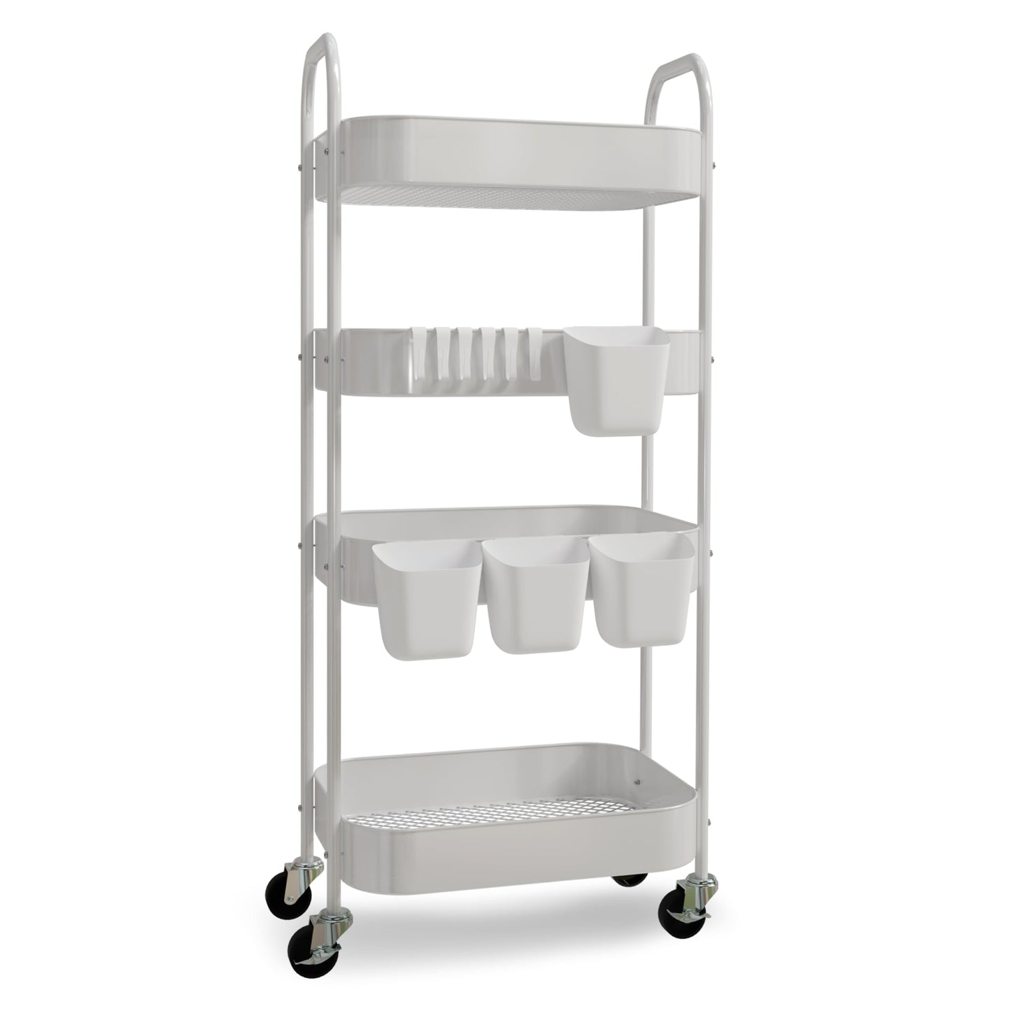 Ytmshisan 4-Tier Metal Rolling Cart with Wheels, Storage Utility Organizer Cart for Kitchen, Bathroom, Office, Baby Essentials & Makeup - Lockable Casters, Easy Assembly, Large Capacity, White
