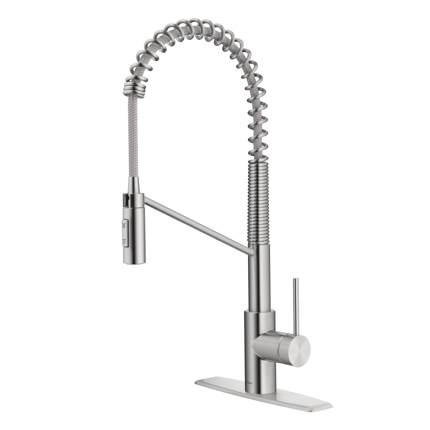 KRAUS Oletto Commercial Style Single Handle Pull Down Kitchen Faucet with QuickDock Top Mount Installation Assembly in Spot Free Stainless Steel, KPF-2631SFS