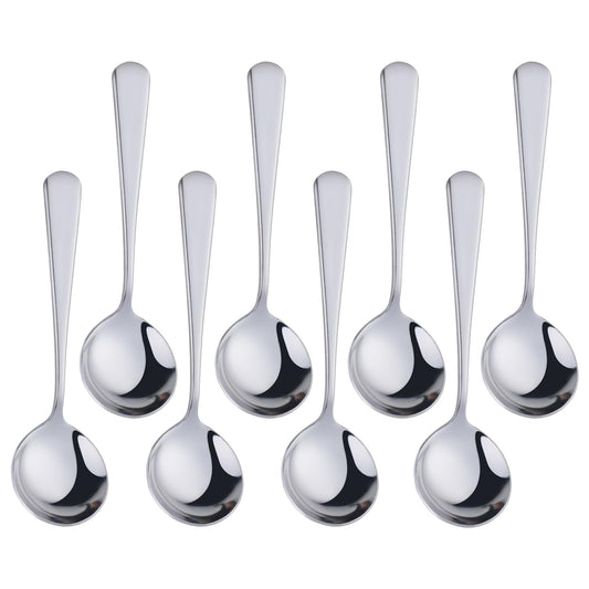 8 Piece Soup Bouillon Cereal Spoon,TEHAHA Stainless Steel Soup Spoons,6.2 Inch Round Broth Spoons,Silver