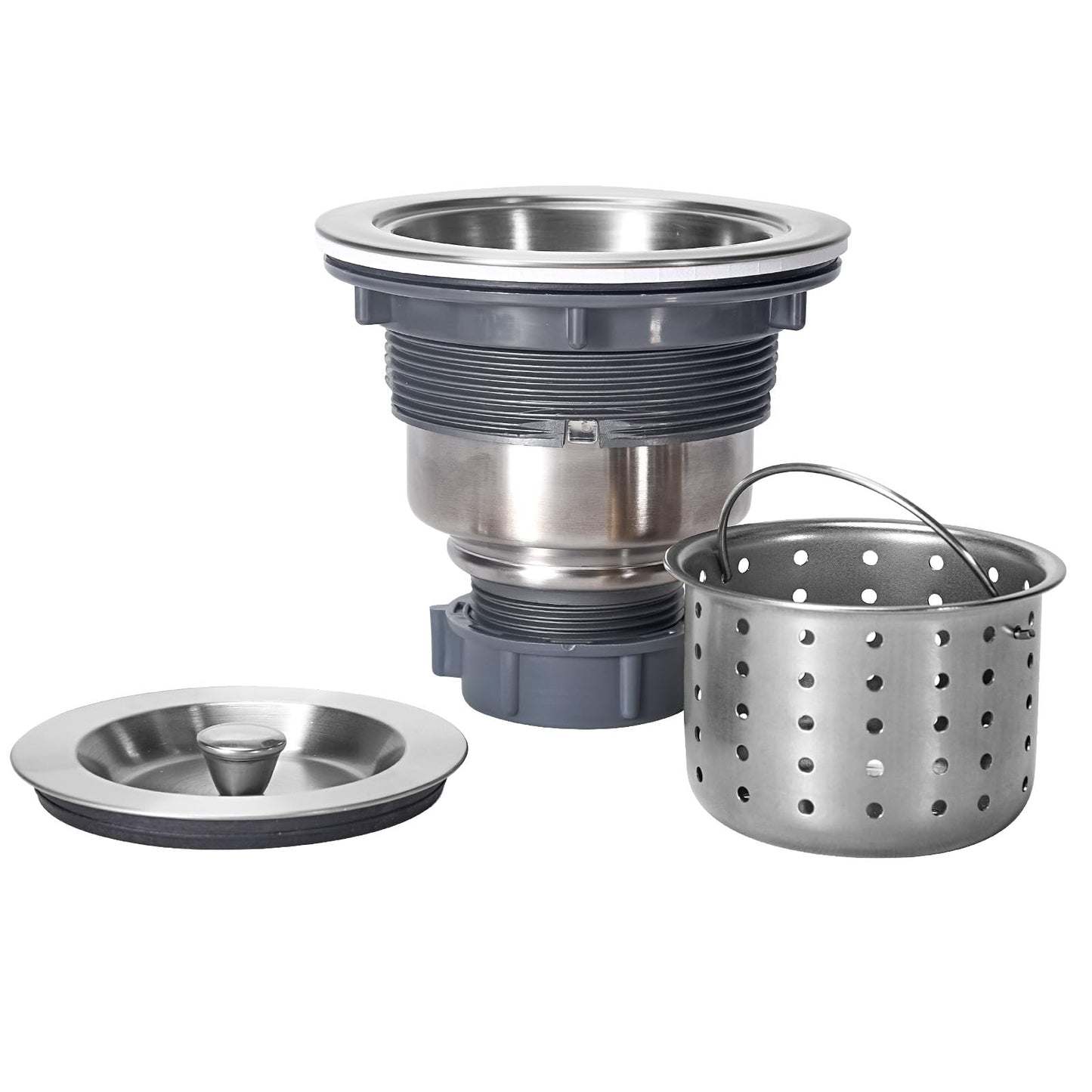 3-1/2 Inch Sink Drain Assembly Kit, Removable Deep Sink Strainer Basket with Sink Stopper/Sealing Lid for Home, Kitchen, Stainless Steel