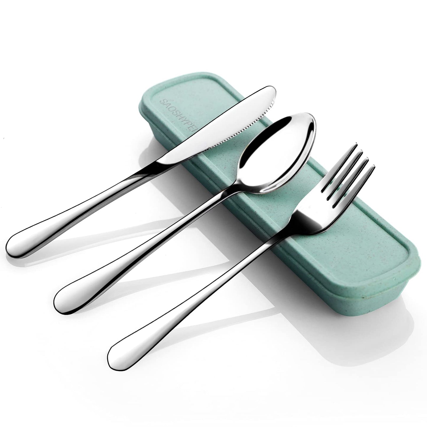 SAOSHYPEI Portable Utensils Set with Case, 4-Piece Stainless Steel Reusable Silverware Set, Travel Flatware Cutlery Set for Camping, Lunch Box, Office, Picnic, Dishwasher Safe