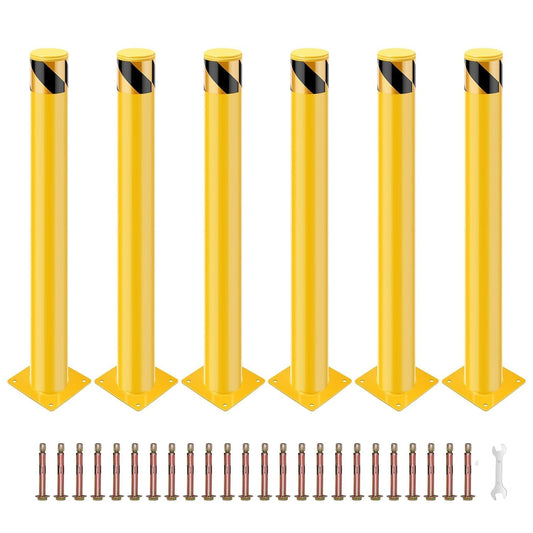 Safety Bollard 6 Packs, EliteEdge 48 Inch Height Bollard Post, 4.5 Inch Diameter Steel Pipe Safety Bollard Post, 8 Anchor Bolts, for Traffic Control, Driveway Barrier, Parking Pole