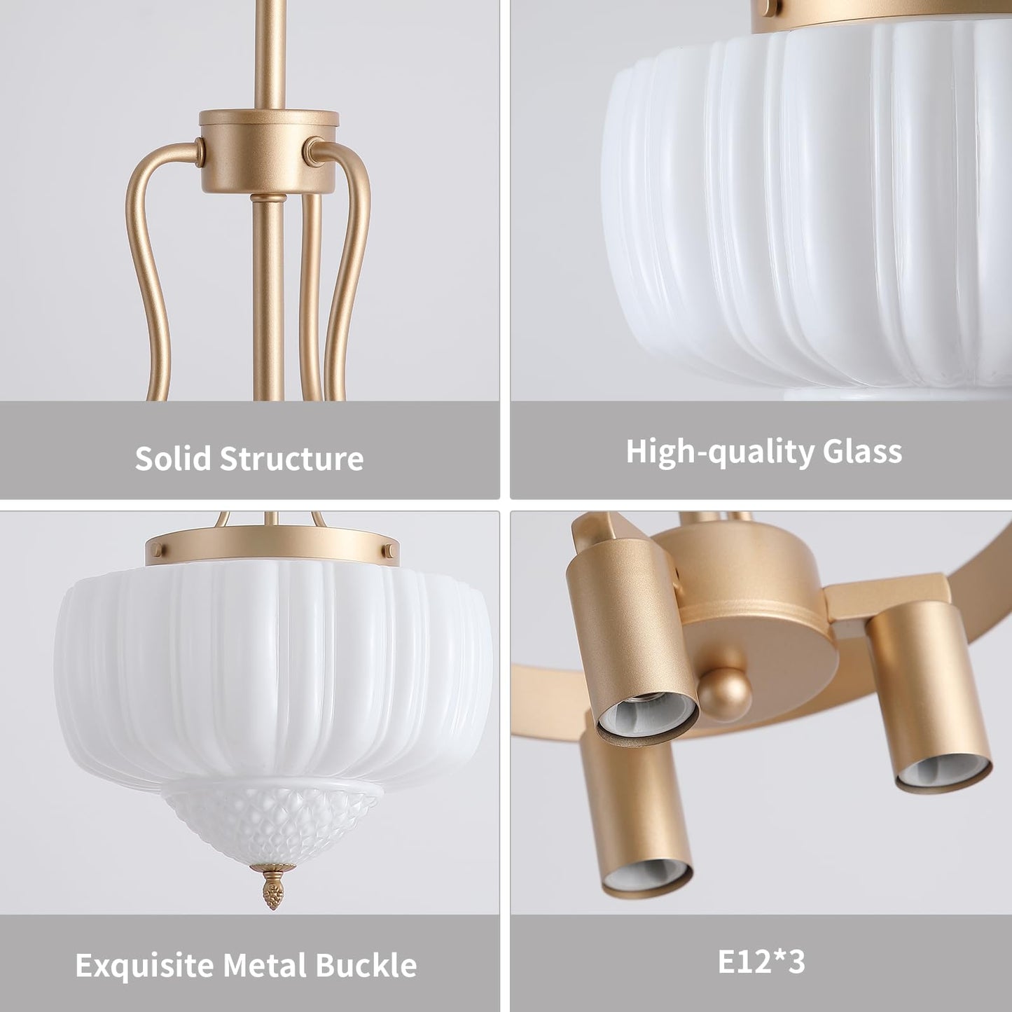 Blhxian Milk Glass Pendant Light,14" Brass Chandelier,Ceiling Light Fixture Chandelier with Milk Glass Shade,Adjustable Height Pendant Lights Kitchen Island for Entryway Hallway Kitchen Foyer