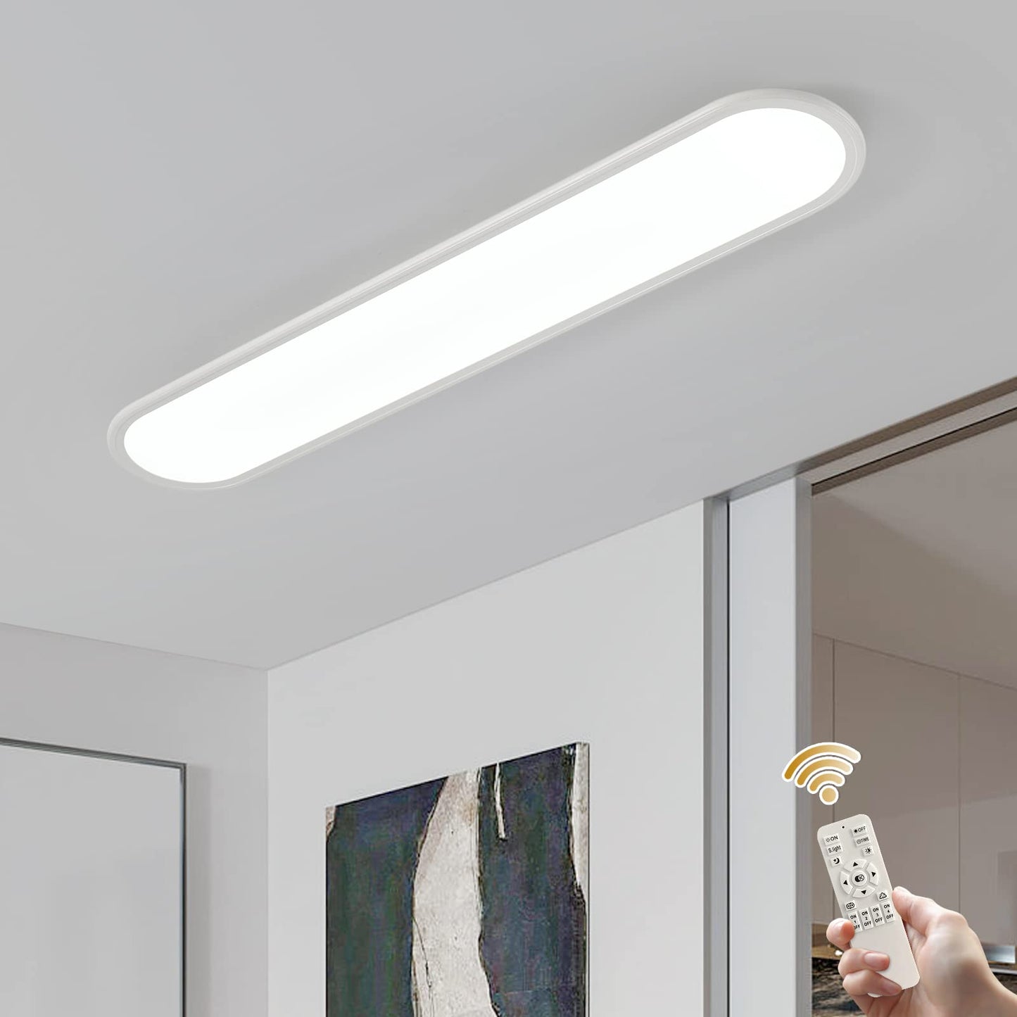 Ganeed 39.4 Inch Dimmable LED Ceiling Light, High Brightness Long Ceiling Lamps,3000-6000K Selectable Modern Ultra Thin Low Profile Light Fixture for Bedroom Kitchen Closet Hallway,White/48W