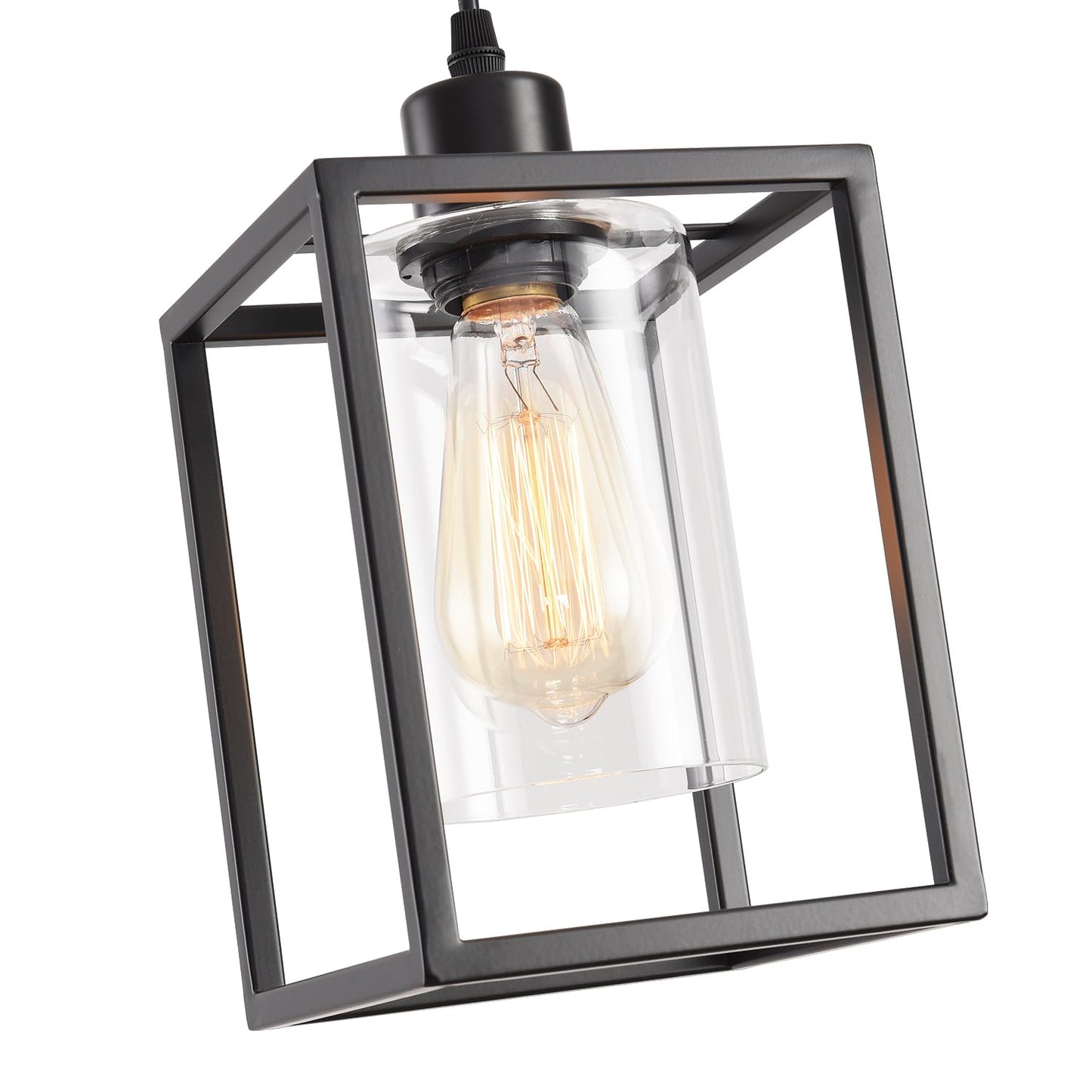 3 Pack Black Pendant Lights for Kitchen Island Industrial Lantern Pendant Light Fixtures with Clear Glass Shade, Farmhouse Adjustable Height Hanging Pendant Lighting for Dining Room