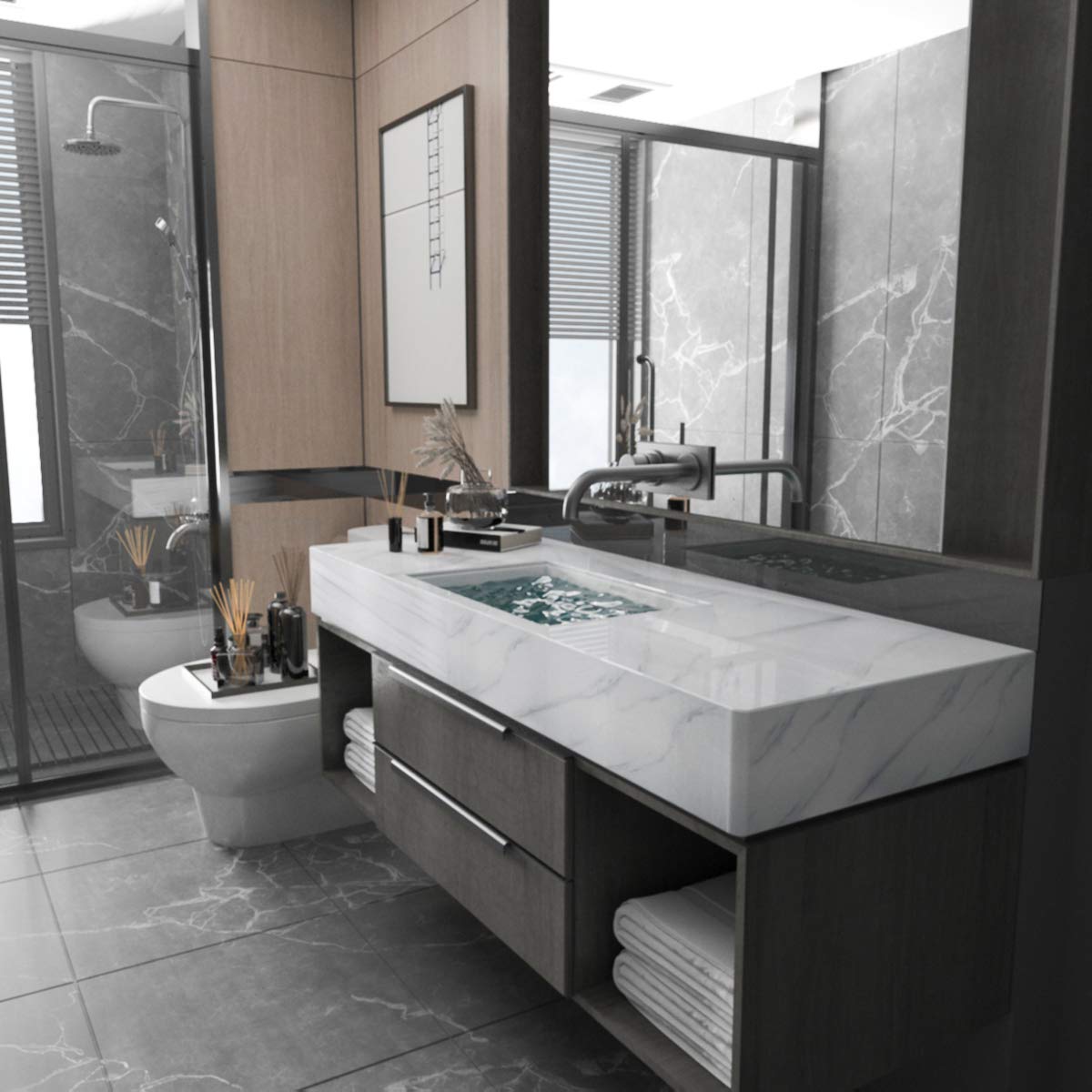 Large White Marble Granite Wallpaper Peel Stick Thicken 31.5x354inch Waterproof Furniture Sticker Self-Adhesive Contact Paper Marble Vinyl Wrap for Countertop Fireplace Backsplash DIY Wall Sticker