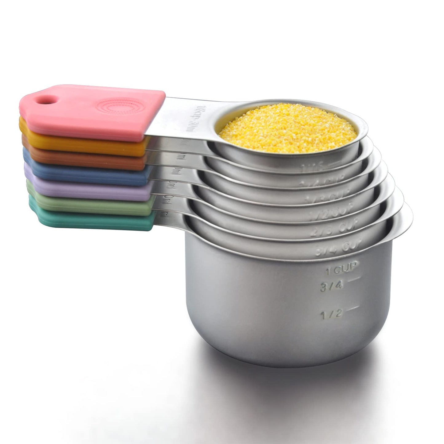 Magnetic Measuring Cups Set, 7 Pieces 18/8 Stainless Steel Stackable Nesting Heavy Duty Measuring Cups, kitchen Tools, Perfect for Dry and Liquid Ingredients, Dishwasher Safe (Muticolour, 7 set)