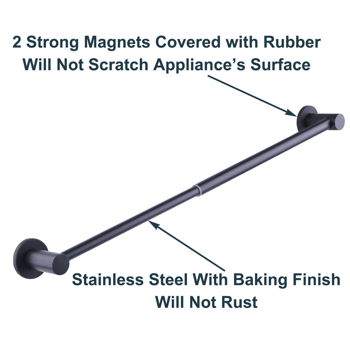 10-18 inches Adjustable Magnetic Towel Bar for Refrigerator, Magnetic Rod for Chart Whiteboard, Magnet Towel Holder Towel Hook Hanger for Kitchen Dishwasher, Laundry Washer, Black, Pack of 1