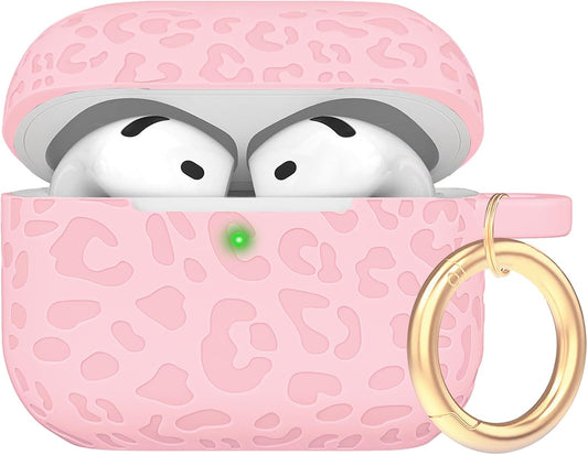 Gawnock 4th 4 Engraved Leopard Case Compatible with AirPods Generation Carving Cover with Keychain, Skin Soft Cover
