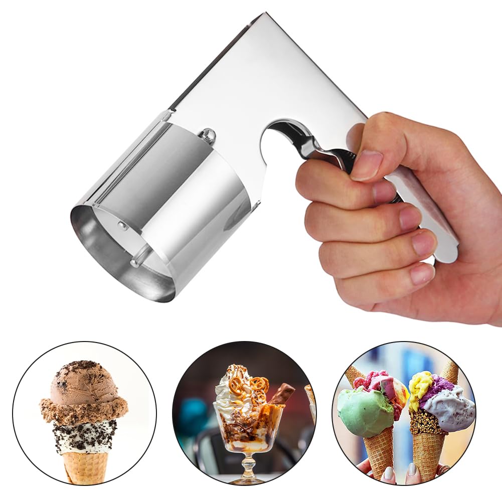 Old Fashion Style Ice Cream Scoop with Spring-Powered Trigger, Cylindrical Ice Cream Scoop, Stainless Steel Ice Cream Ball Making Spoon, Ice Cream Accessories(Silver)