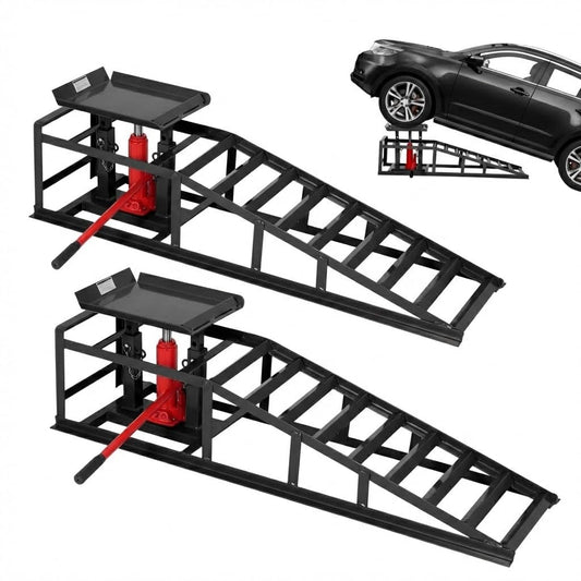 2 Pcs Hydraulic Car Ramps, 5 Ton (11,065 LBS) Heavy Duty Steel Car Lift Ramps with Hydraulic Jack for Oil Changes & Truck Repair, 9.4"-13.34" High Lift, Home Garage Vehicle Ramps