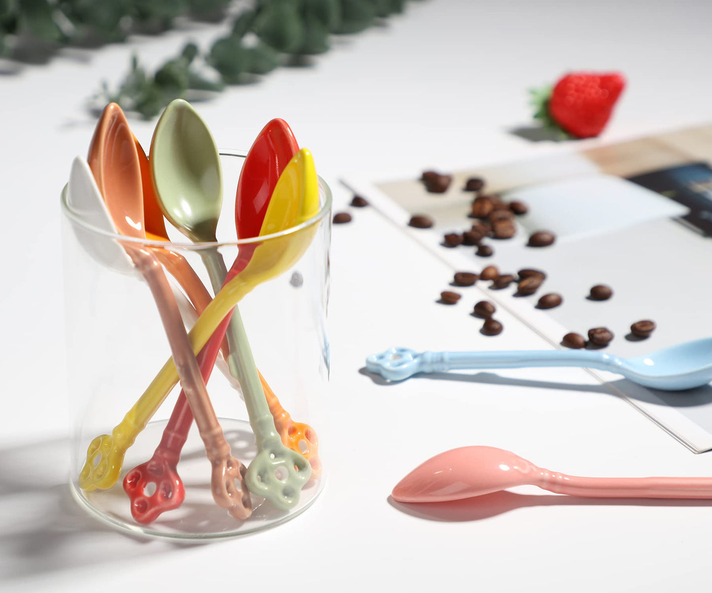 Ceramic Espresso Demitasse Spoons Set of 6 for Coffee, Dessert, Tea, Ice Cream