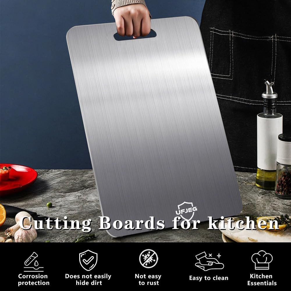 UFJEG Titanium Cutting Board, 3 PCS Titanium Cutting Boards for Kitchen, Non Toxic, Double-Sided Food Grade Chopping Board for Outdoor Camping(15.6" x 11", 13" x 9.3", 11.8" x 7.8")